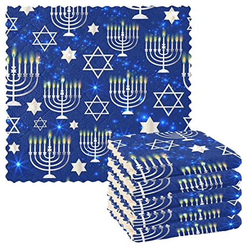 Happy Hanukkah Blaue Küchentücher Wiederverwendbare Geschirrtücher Set mit 6 Stück saugfähige Handtücher zum Geschirrtuch zum Trocknen von Geschirr, Küchenzubehör von DOMIKING