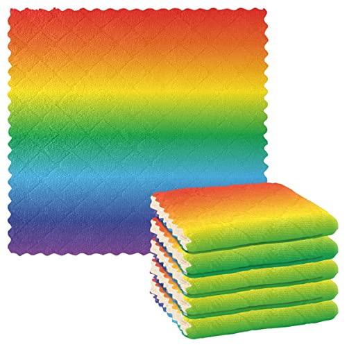 Regenbogen-Küchentücher, wiederverwendbar, Geschirrtücher, Set mit 6 Stück, saugfähige Handtücher für Geschirrtücher für Küchentheke, Küchenzubehör von DOMIKING