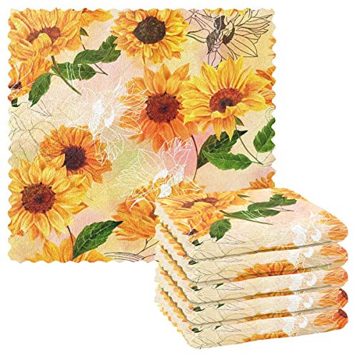 Vintage Sonnenblume Küchentücher Wiederverwendbare Geschirrtücher Set von 6 Stück saugfähige Handtücher für Geschirrtücher zum Waschen von Geschirr, Küchenzubehör von DOMIKING