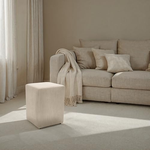 DOMO. Collection Polsterhocker Pontal, Hocker, Rechteckig, Füße mit Filzgleitern, Fußhocker, Polstergarnitur, 38 x 38 x 47 (BxTxH), Cord Creme von DOMO Collection GmbH