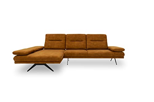 DOMO. Collection Cervo Ecksofa, bodenfreie Eckcouch in L-Form, Eckgarnitur in Samtstoff und Armlehnen-und Rückenfunktion, Sitztiefenverstellung, Sofa Couch, Messing, 183 x 312 cm von DOMO. collection