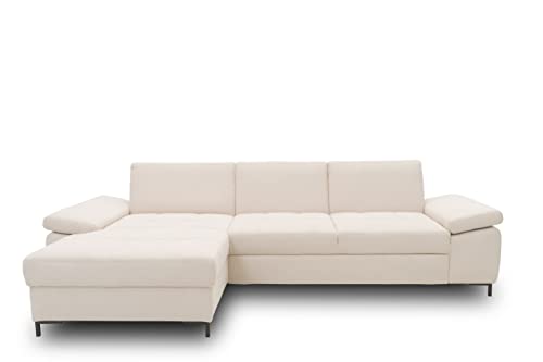 DOMO. collection Ecksofa Curacao, Schlafsofa mit Federkern und Armlehnfunktion in L-Form, Couch mit Schlaffunktion, Sofa, Polsterecke 297 x 160 x 84 cm (BxTxH), creme (weiß) von DOMO. collection