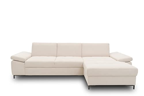 DOMO. Collection Curacao Ecksofa, Eckcouch mit Federkern, Sofa mit Armlehnfunktion in L-Form, Schlaffunktion, Creme, 297 x 160 cm von DOMO. collection