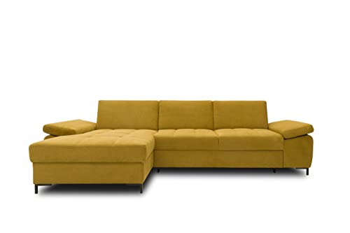 DOMO. Collection Curacao Ecksofa, Eckcouch mit Federkern, Sofa mit Armlehnfunktion in L-Form, Schlaffunktion, senf, 160 x 297 cm von DOMO. collection