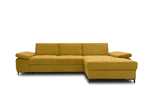 DOMO. Collection Curacao Ecksofa, Eckcouch mit Federkern, Sofa mit Armlehnfunktion in L-Form, Schlaffunktion, senf, 297 x 160 cm von DOMO. collection