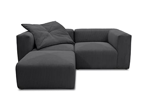 DOMO. collection Ecksofa Malia, Cord Modul-Sofa, L-Form aus 2 x Ecksessel und 1 x Polsterhocker, Modul-Couch, 3 Polster-Elemente, Eckcouch, 216 x 193 x 69 cm (BxTxH), anthrazit von DOMO. collection