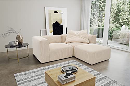 DOMO. collection Ecksofa Malia, Cord Modul-Sofa, L-Form aus 2 x Ecksessel und 1 x Polsterhocker, Modul-Couch, 3 Polster-Elemente, Eckcouch, 216 x 193 x 69 cm (BxTxH), beige von DOMO. collection