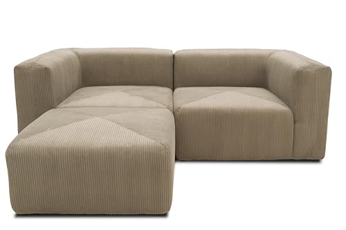 DOMO. collection Ecksofa Malia, Cord Modul-Sofa, L-Form aus 2 x Ecksessel und 1 x Polsterhocker, Modul-Couch, 3 Polster-Elemente, Eckcouch, 216 x 193 x 69 cm (BxTxH), braun von DOMO. collection
