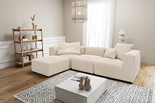 DOMO. collection Ecksofa Malia, Cord Modul-Sofa, L-Form aus 2 x Ecksessel, 1 x Sessel und 1 x Hocker, Modul-Couch, 4 Polster-Elemente, Eckcouch 301 x 193 x 69 cm (BxTxH), beige von DOMO. collection