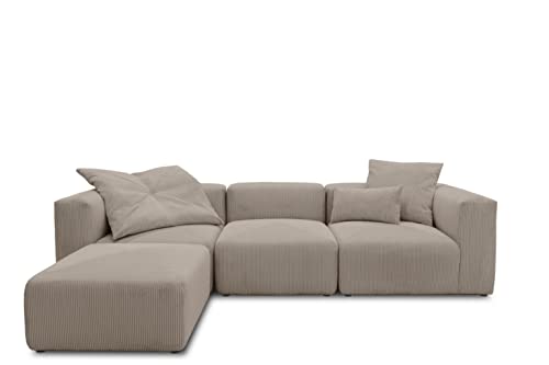 DOMO. collection Ecksofa Malia, Cord Modul-Sofa, L-Form aus 2 x Ecksessel, 1 x Sessel und 1 x Hocker, Modul-Couch, 4 Polster-Elemente, Eckcouch 301 x 193 x 69 cm (BxTxH), braun von DOMO. collection