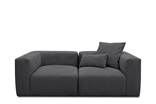 DOMO. collection Sofa Malia, Cord Modul-Sofa, 2-Sitzer aus zwei Ecksesseln, Bigsofa, Modul-Couch, 2 Einzel-Polsterelemente, 2er Couch, 216 x 108 x 69 cm (BxTxH), anthrazit von DOMO. collection