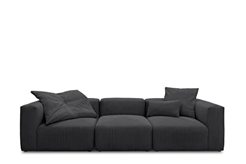 DOMO. collection Sofa Malia, Cord Modul-Sofa, 3-Sitzer aus 2 x Ecksessel und 1 x Sessel, Bigsofa, Modul-Couch, 3 Polster-Elemente, 3er Couch, 301 x 108 x 69 cm (BxTxH), anthrazit von DOMO. collection