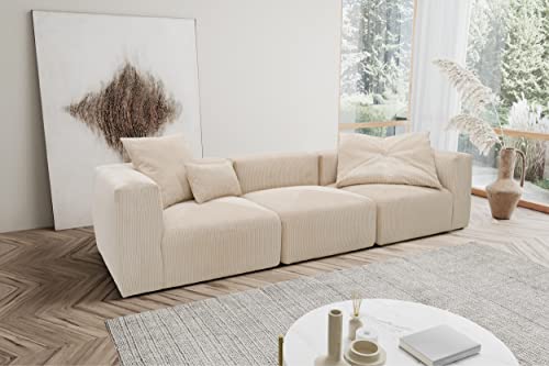 DOMO. collection Sofa Malia, Cord Modul-Sofa, 3-Sitzer aus 2 x Ecksessel und 1 x Sessel, Bigsofa, Modul-Couch, 3 Polster-Elemente, 3er Couch, 301 x 108 x 69 cm (BxTxH), beige von DOMO. collection