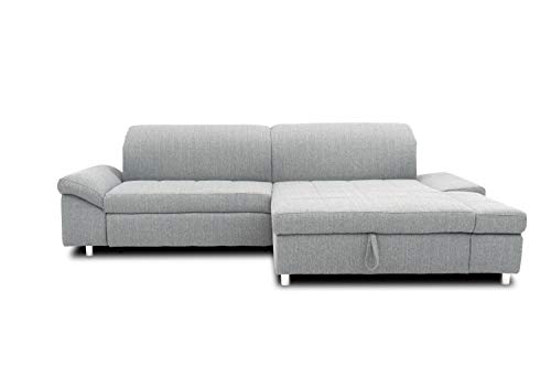 DOMO. Collection Mika Ecksofa, Sofa mit Schlaffunktion und Bettkasten in L-Form, Schlafsofa mit Rücken- und Armlehnfunktion, 260x178x80 cm, Polsterecke in grau von DOMO. collection