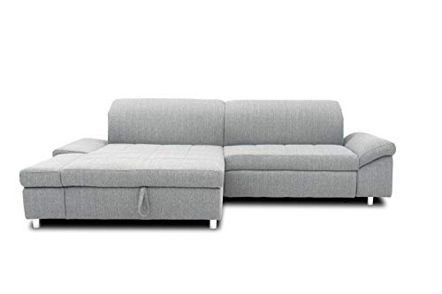 DOMO. Collection Mika Ecksofa, Sofa mit Schlaffunktion und Bettkasten in L-Form, Schlafsofa mit Rücken- und Armlehnfunktion, 260x178x80 cm, Polsterecke in grau von DOMO. collection