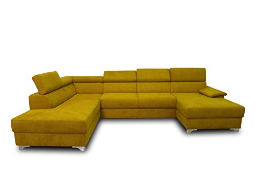 DOMO. Collection Niria Wohnlandschaft | Eckcouch mit Schlaffunktion & Rückenfunktion | Sofa U Form Couch, großes Schlafsofa, gelb/senf, 167x337x230 cm von DOMO. collection