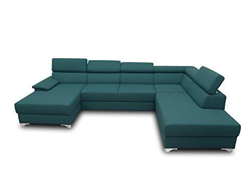 DOMO. Collection Niria Wohnlandschaft | Eckcouch mit Schlaffunktion & Rückenfunktion | Sofa U Form Couch, großes Schlafsofa, grün/Petrol, 167x337x230 cm von DOMO. collection