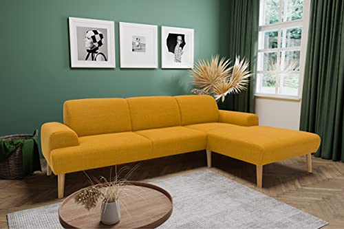 DOMO. collection Ecksofa Salinas, Sofa mit Federkern in L-Form, moderne Couch mit Holzfüßen und schwebender Optik, Eckcouch, Polsterecke, 292 x 176 x 83 cm (BxTxH), curcuma von DOMO. collection