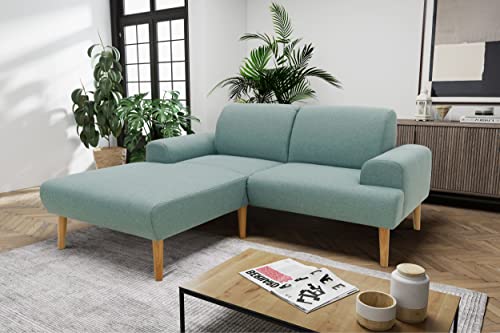 DOMO Collection Salinas Ecksofa mit Federkern, kleines Federkernsofa mit Holzfüßen und schwebender Optik, Sofa, Couch, Eckcouch, Eisblau, 217 x 176 cm von DOMO. collection