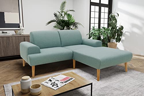 DOMO Collection Salinas Ecksofa mit Federkern, kleines Federkernsofa mit Holzfüßen und schwebender Optik, Sofa, Couch, Eckcouch, Eisblau, 217 x 176 cm von DOMO. collection