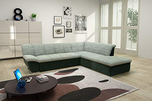 DOMO. Collection Splash Ecksofa / L-Form / Größe: 271 cm x 232 cm x 76 cm (BxTxH) / Grobgewebe in weiss-grau & elegante Mircofaser in schwarz / moderne Eckcouch mit breiten Armlehnen von DOMO. collection