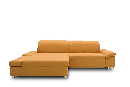 DOMO. collection Ecksofa Mika, Sofa mit Schlaffunktion und Bettkasten in L-Form, Schlafsofa mit Rücken- und Armlehnfunktion, Polsterecke 260 x 178 x 80 cm (BxTxH), gelb von DOMO. collection
