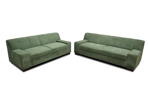 DOMO. Collection Norma 3er fest-2er fest, Mikrofaser, grün, 3 (212 x 85 x 74 cm) -2 Sitzer (194 x 85 x 74 cm) -Sessel (101 x 85 x 74 cm) von DOMO. collection
