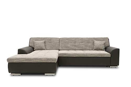 DOMO. collection Ecksofa Treviso, Schlafsofa in L-Form aus Kunstleder und Webstoff, Sofa, Couch mit Schlaffunktion, Eckcouch, Polsterecke, 267 x 178 x 83 cm (BxTxH), grau/schwarz von DOMO. collection