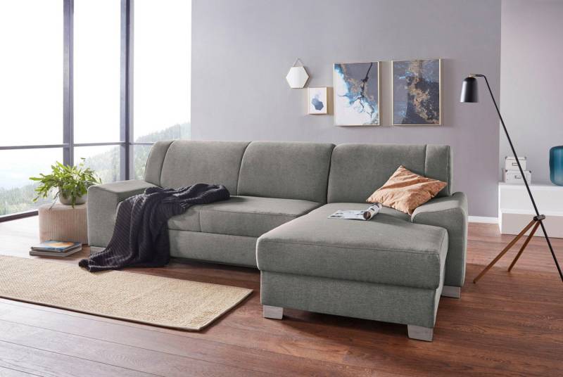 DOMO collection Ecksofa Anzio L-Form, whlw. Bettfunktion, Federkern, hochwertig, Breite 271 cm, Mit Bettfunktion, Recamiere rechts, Struktur fein, steel-grau von DOMO collection
