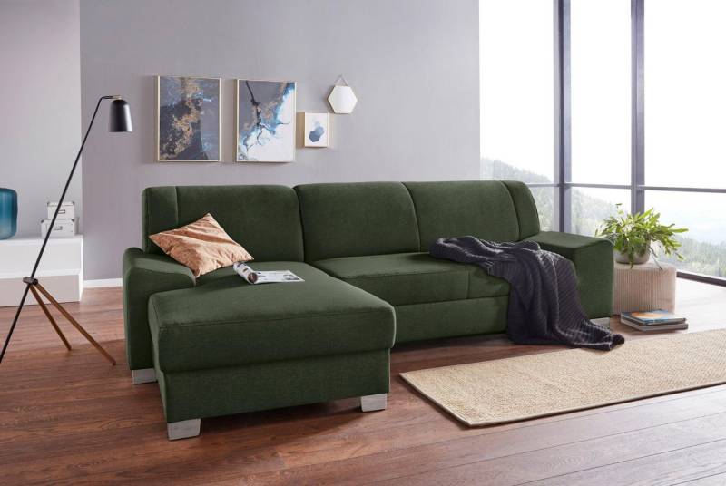 DOMO collection Ecksofa Anzio L-Form, whlw. Bettfunktion, Federkern, hochwertig, Breite 271 cm, Mit Bettfunktion, Recamiere links, Struktur fein, dunkelgrün von DOMO collection