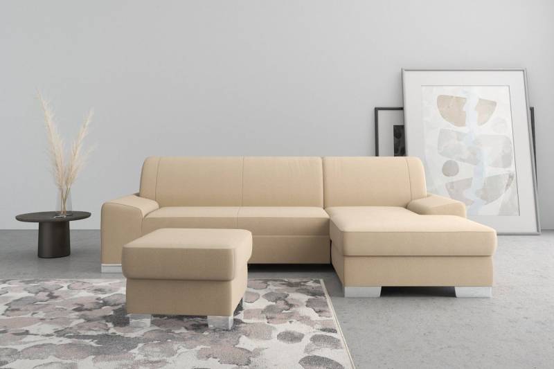 DOMO collection Ecksofa Anzio L-Form, whlw. Bettfunktion, Federkern, hochwertig, Breite 271 cm, Ohne Bettfunktion, Recamiere rechts, Chenille-Struktur, cappucino von DOMO collection