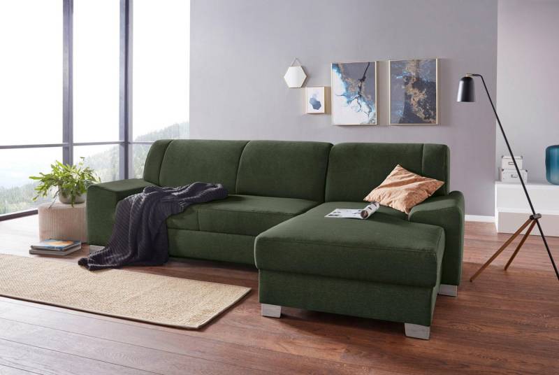 DOMO collection Ecksofa Anzio L-Form, whlw. Bettfunktion, Federkern, hochwertig, Breite 271 cm, Mit Bettfunktion, Recamiere rechts, Struktur fein, dunkelgrün von DOMO collection