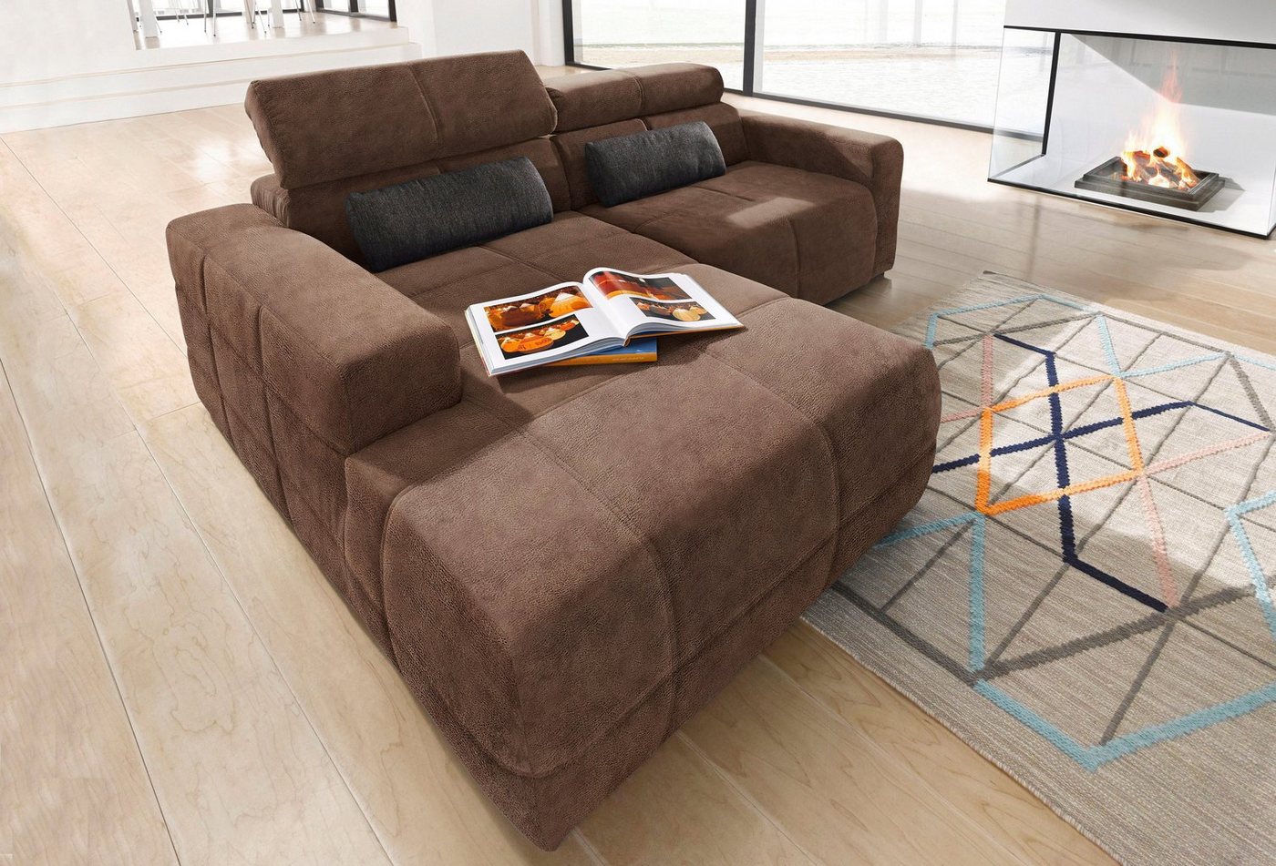 DOMO collection Ecksofa Brandon kleine Ausführung B/T/H: 214/100/80 cm, Mit Kopfteilverstellung, auch in Leder und Cord, L-Form von DOMO collection