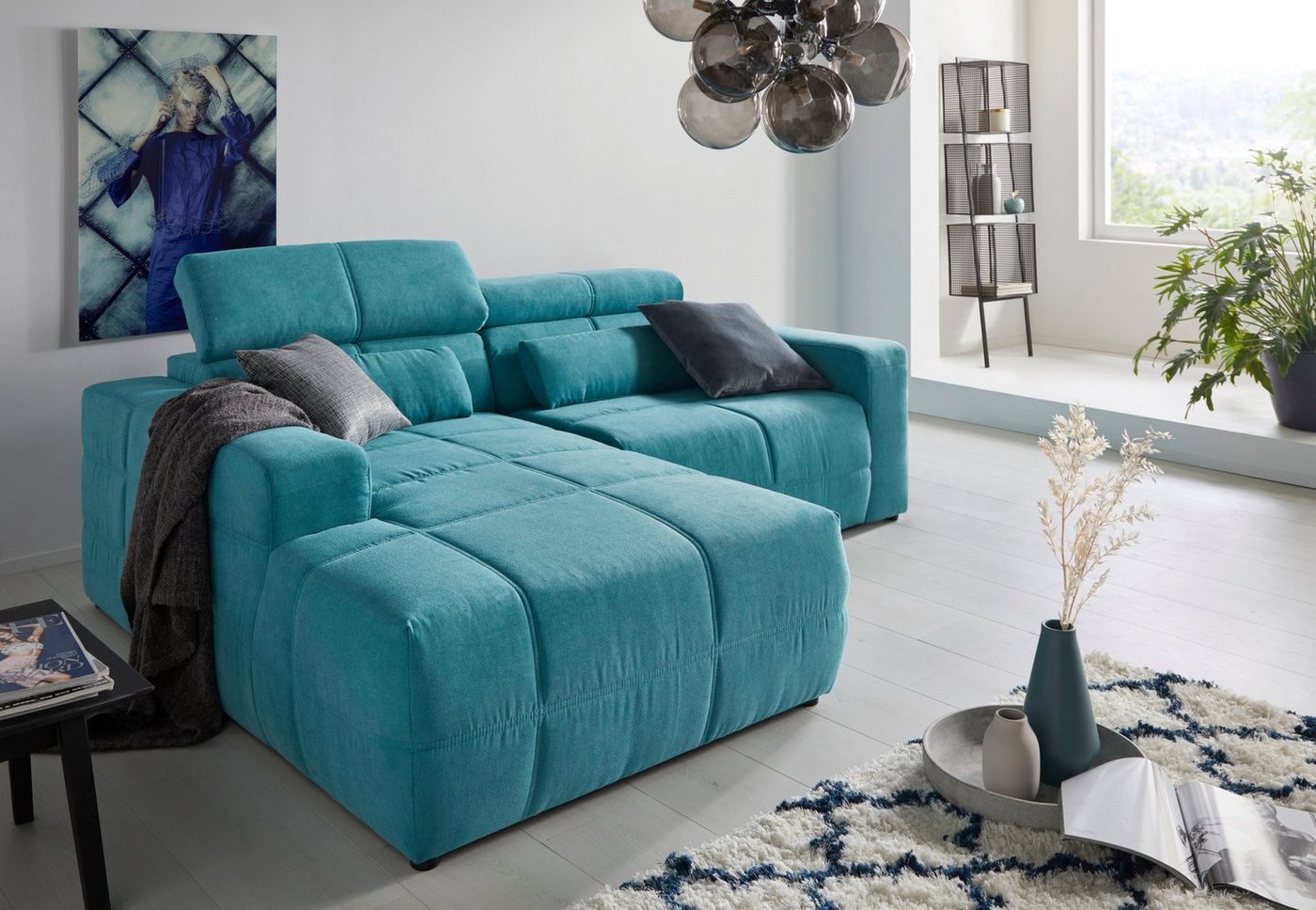 DOMO collection Ecksofa Brandon kleine Ausführung B/T/H: 214/100/80 cm, Mit Kopfteilverstellung, auch in Leder und Cord, L-Form von DOMO collection