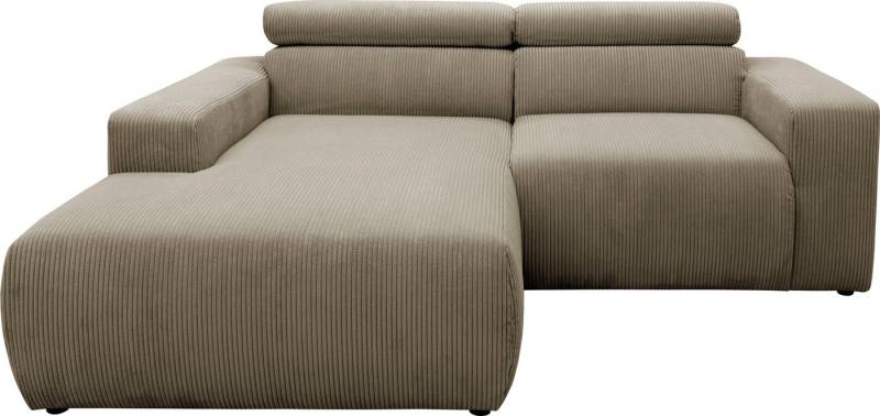 DOMO collection Ecksofa Brandon, inkl. Kopfteilverstellung, B/T/H: 214/100/80 cm, L-Form, Cord, schlamm von DOMO collection