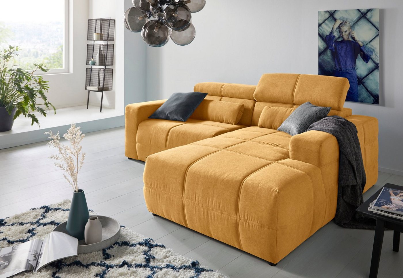 DOMO collection Ecksofa Brandon kleine Ausführung B/T/H: 214/100/80 cm, Mit Kopfteilverstellung, auch in Leder und Cord, L-Form von DOMO collection