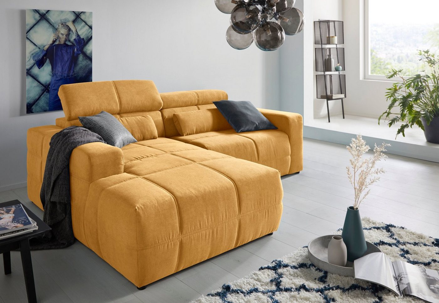 DOMO collection Ecksofa Brandon kleine Ausführung B/T/H: 214/100/80 cm, Mit Kopfteilverstellung, auch in Leder und Cord, L-Form von DOMO collection