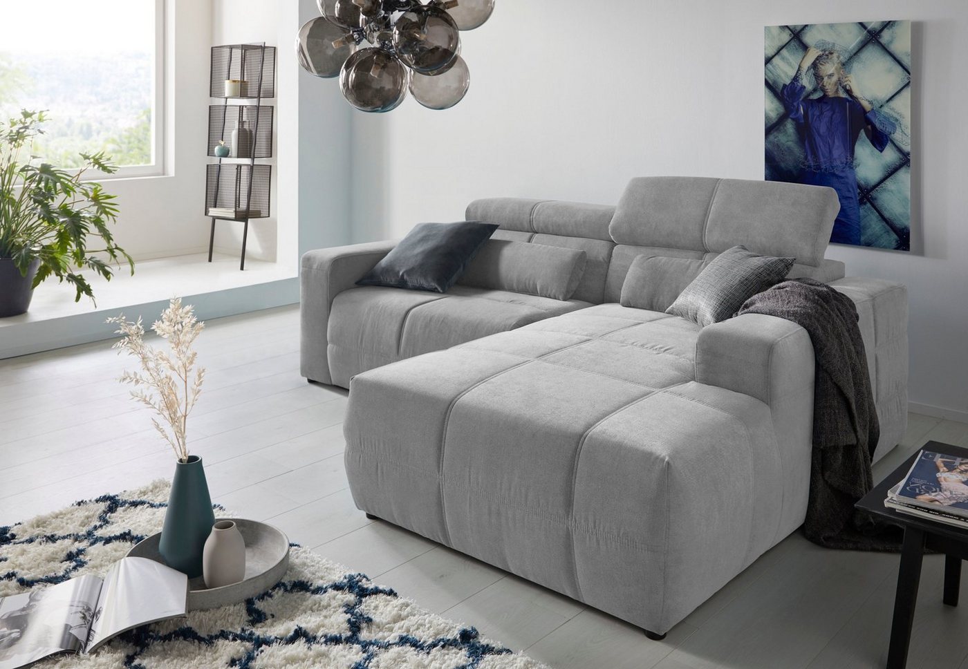 DOMO collection Ecksofa Brandon kleine Ausführung B/T/H: 214/100/80 cm, Mit Kopfteilverstellung, auch in Leder und Cord, L-Form von DOMO collection