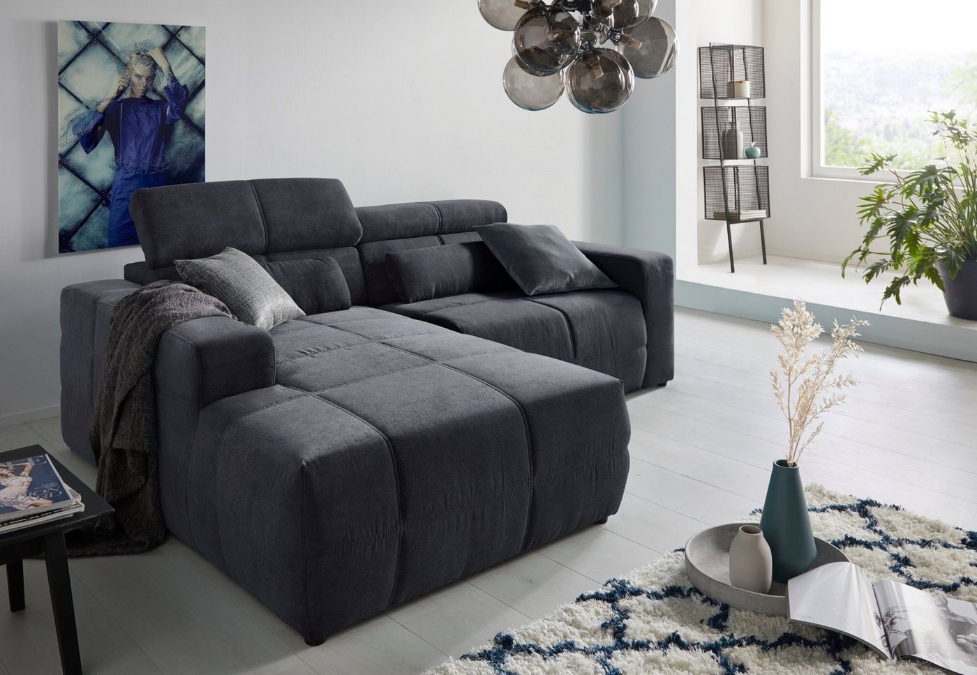 DOMO collection Ecksofa Brandon kleine Ausführung B/T/H: 214/100/80 cm, Mit Kopfteilverstellung, auch in Leder und Cord, L-Form von DOMO collection