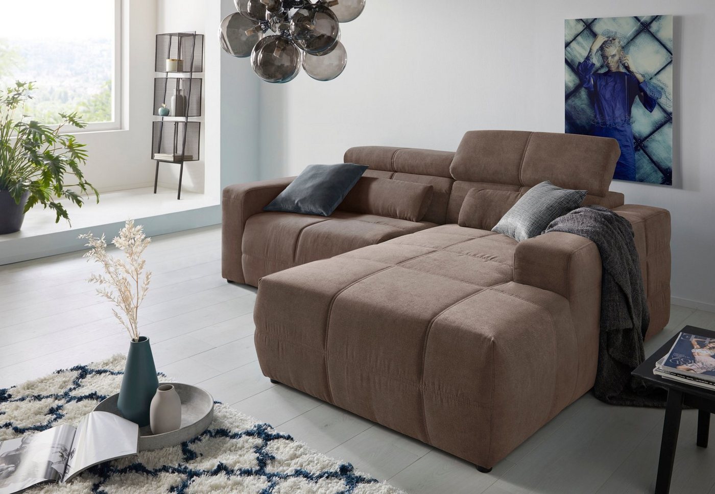 DOMO collection Ecksofa Brandon kleine Ausführung B/T/H: 214/100/80 cm, Mit Kopfteilverstellung, auch in Leder und Cord, L-Form von DOMO collection