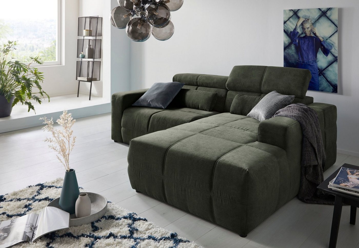 DOMO collection Ecksofa Brandon kleine Ausführung B/T/H: 214/100/80 cm, Mit Kopfteilverstellung, auch in Leder und Cord, L-Form von DOMO collection