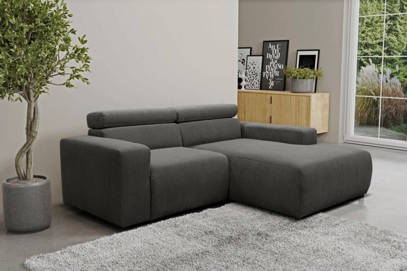 DOMO collection Ecksofa Brandon, inkl. Kopfteilverstellung, B/T/H: 214/100/80 cm, L-Form, Cord, grau von DOMO collection