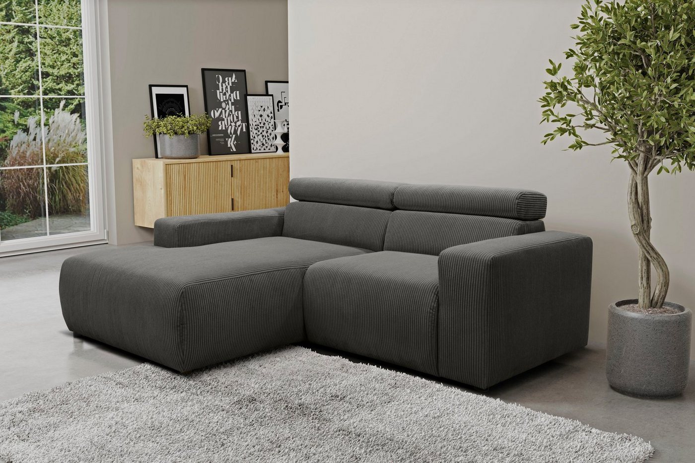 DOMO collection Ecksofa Brandon kleine Ausführung B/T/H: 214/100/80 cm, Mit Kopfteilverstellung, auch in Leder und Cord, L-Form von DOMO collection