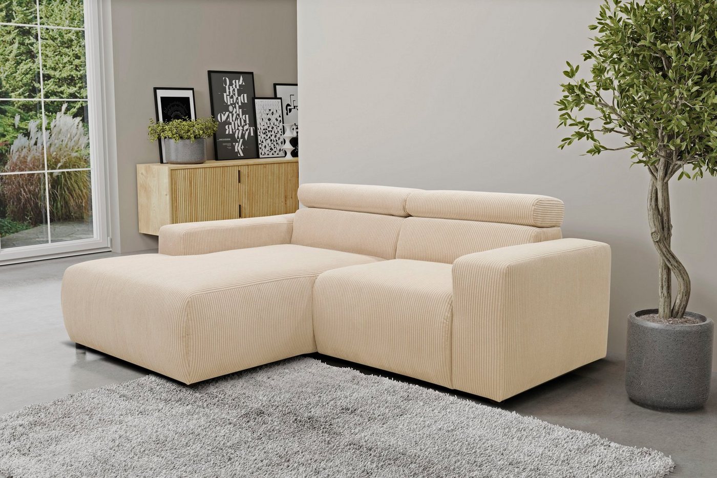 DOMO collection Ecksofa Brandon kleine Ausführung B/T/H: 214/100/80 cm, Mit Kopfteilverstellung, auch in Leder und Cord, L-Form von DOMO collection