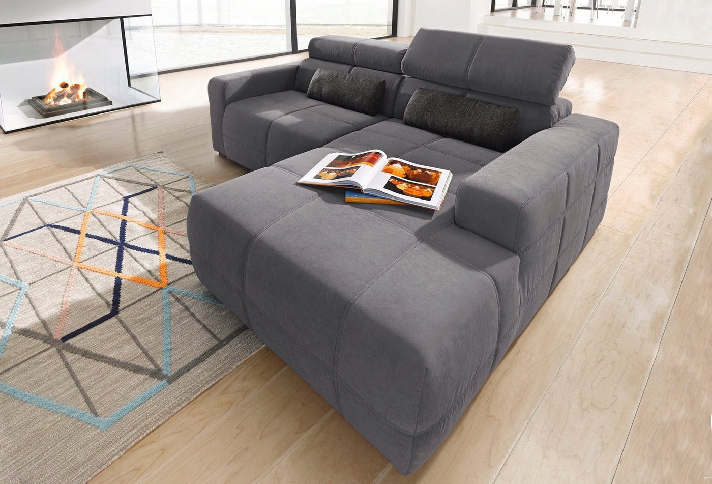 DOMO collection Ecksofa Brandon kleine Ausführung B/T/H: 214/100/80 cm, Mit Kopfteilverstellung, auch in Leder und Cord, L-Form von DOMO collection