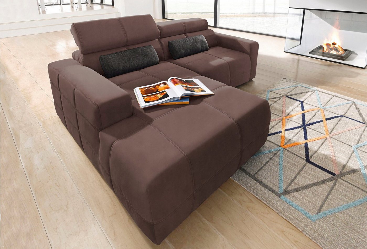 DOMO collection Ecksofa Brandon kleine Ausführung B/T/H: 214/100/80 cm, Mit Kopfteilverstellung, auch in Leder und Cord, L-Form von DOMO collection