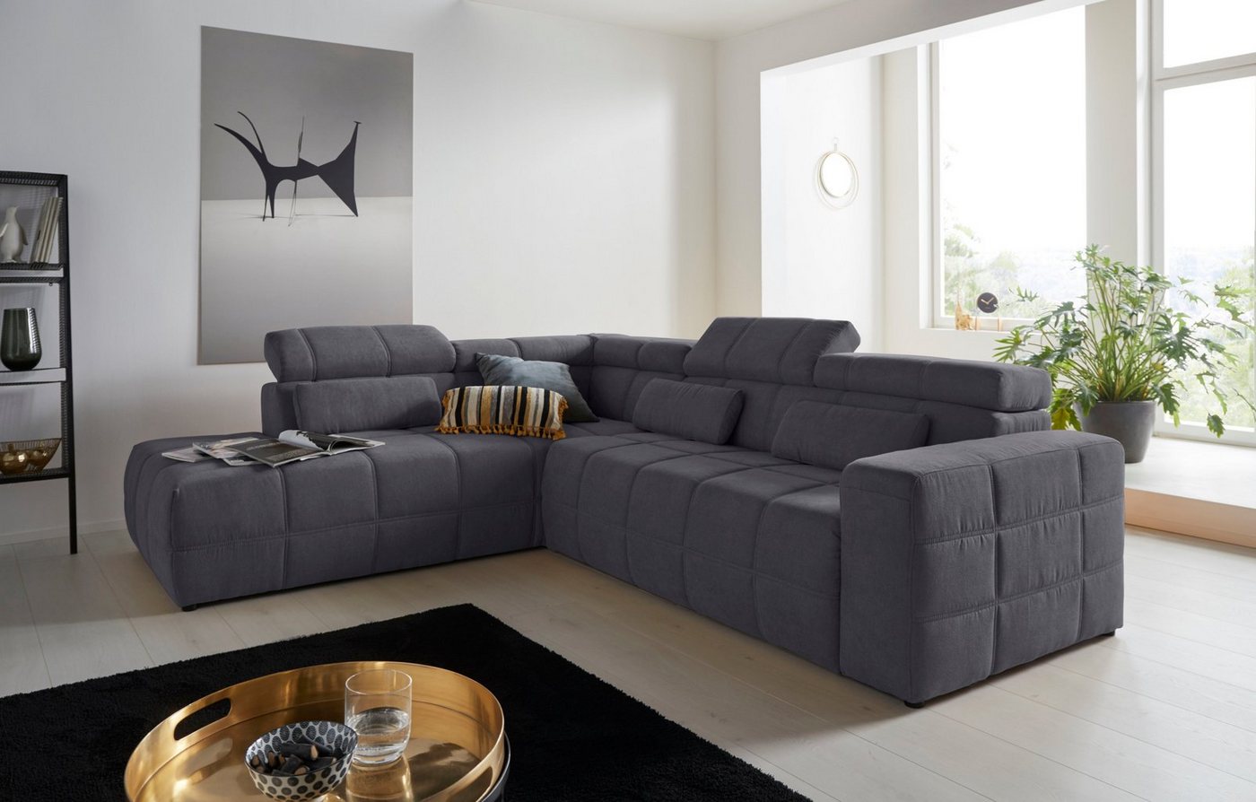 DOMO collection Ecksofa Brandon L-Form, auch in Leder, inklusive Kopfteilverstellung, wahlweise mit Sitztiefenverstellung von DOMO collection