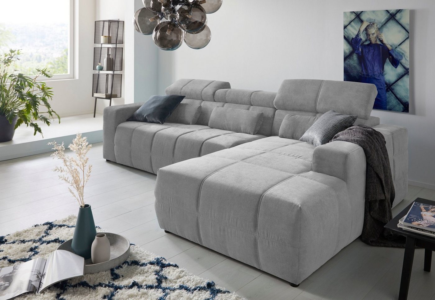 DOMO collection Ecksofa Brandon große Ausführung B/T/H: 289/177/80 cm, auch in Leder und Cord, mit Kopfteilverstellung, wahlweise Sitztiefenverstellung, L-Form von DOMO collection