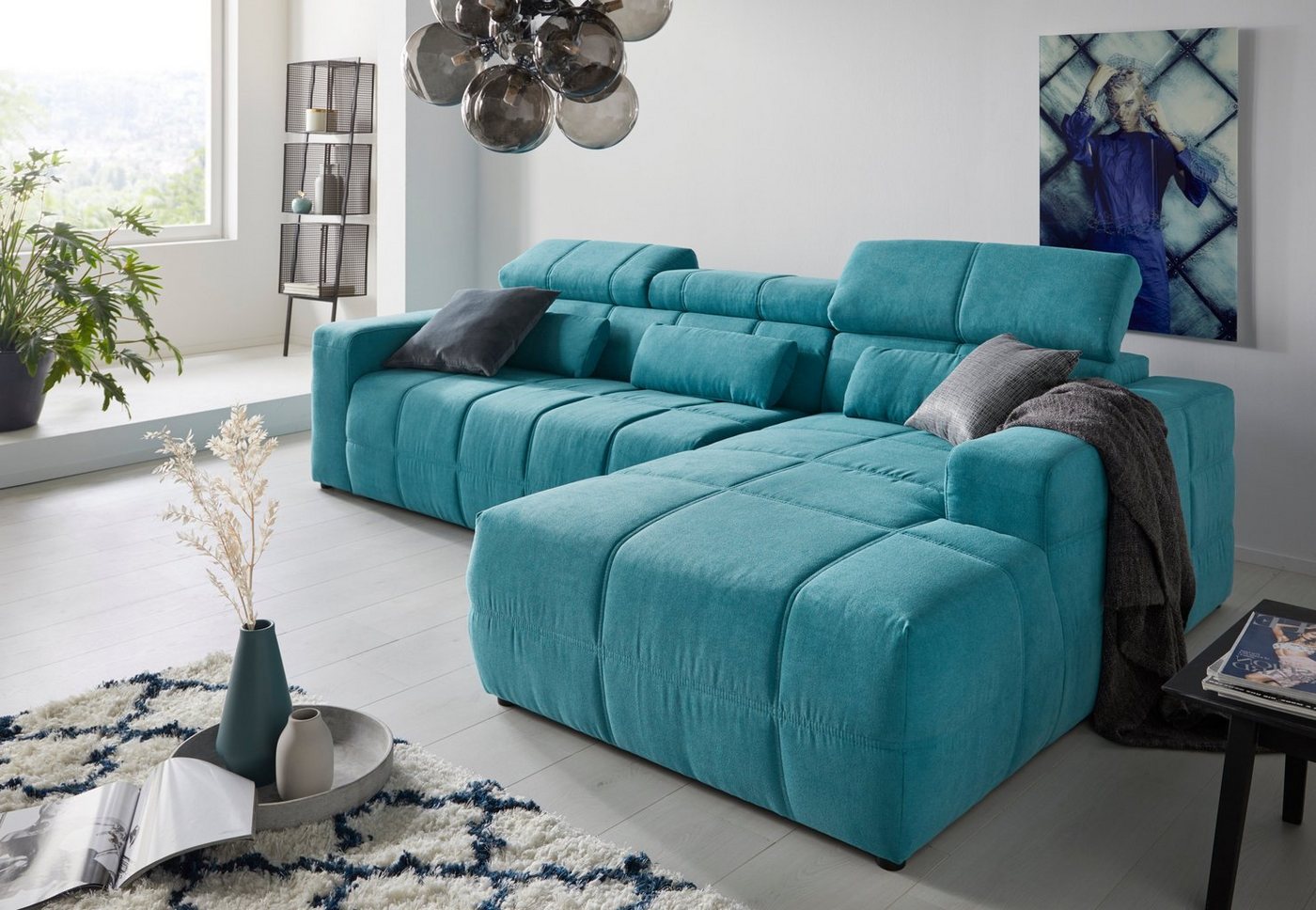 DOMO collection Ecksofa Brandon große Ausführung B/T/H: 289/177/80 cm, auch in Leder und Cord, mit Kopfteilverstellung, wahlweise Sitztiefenverstellung, L-Form von DOMO collection