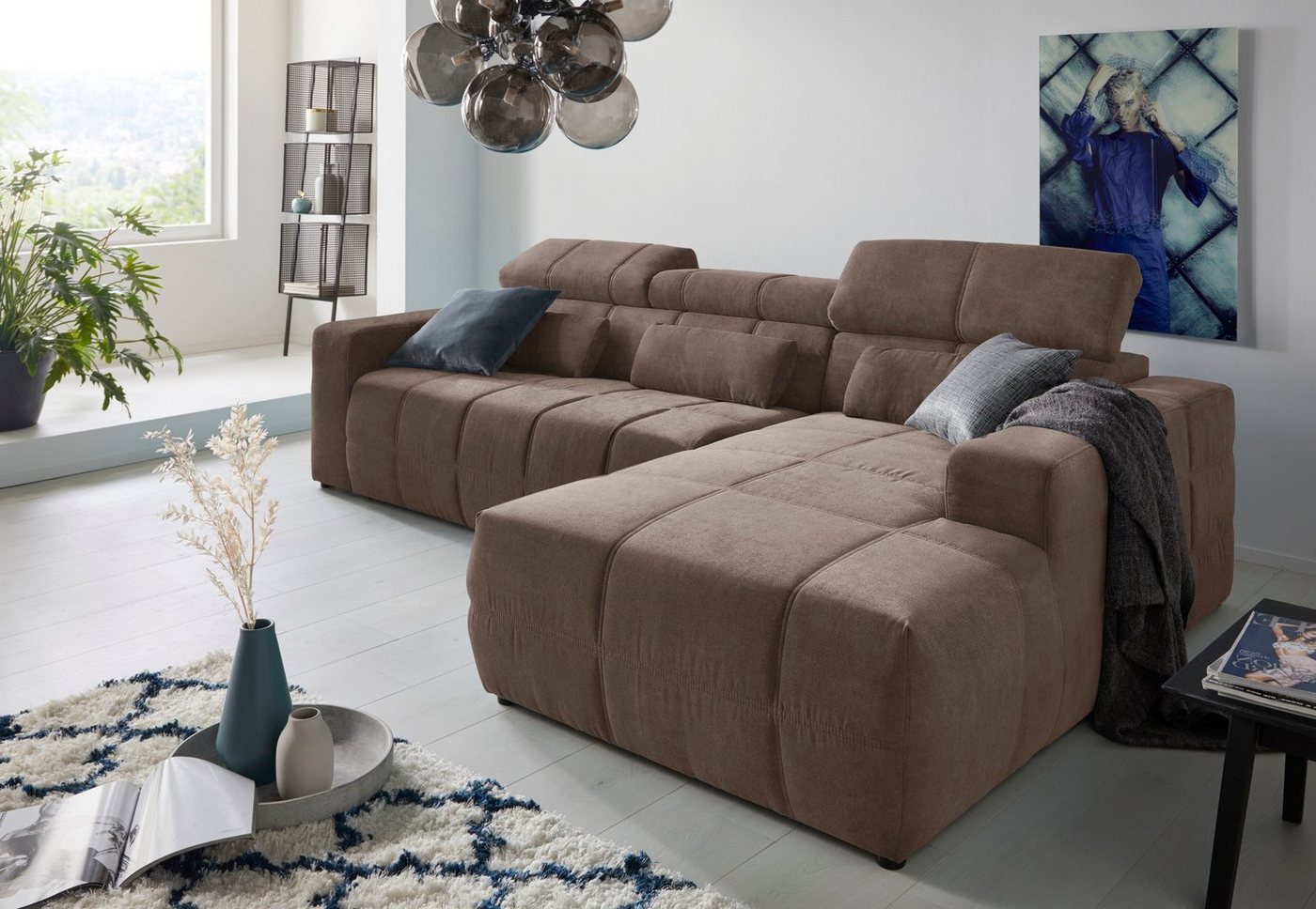 DOMO collection Ecksofa Brandon große Ausführung B/T/H: 289/177/80 cm, auch in Leder und Cord, mit Kopfteilverstellung, wahlweise Sitztiefenverstellung, L-Form von DOMO collection